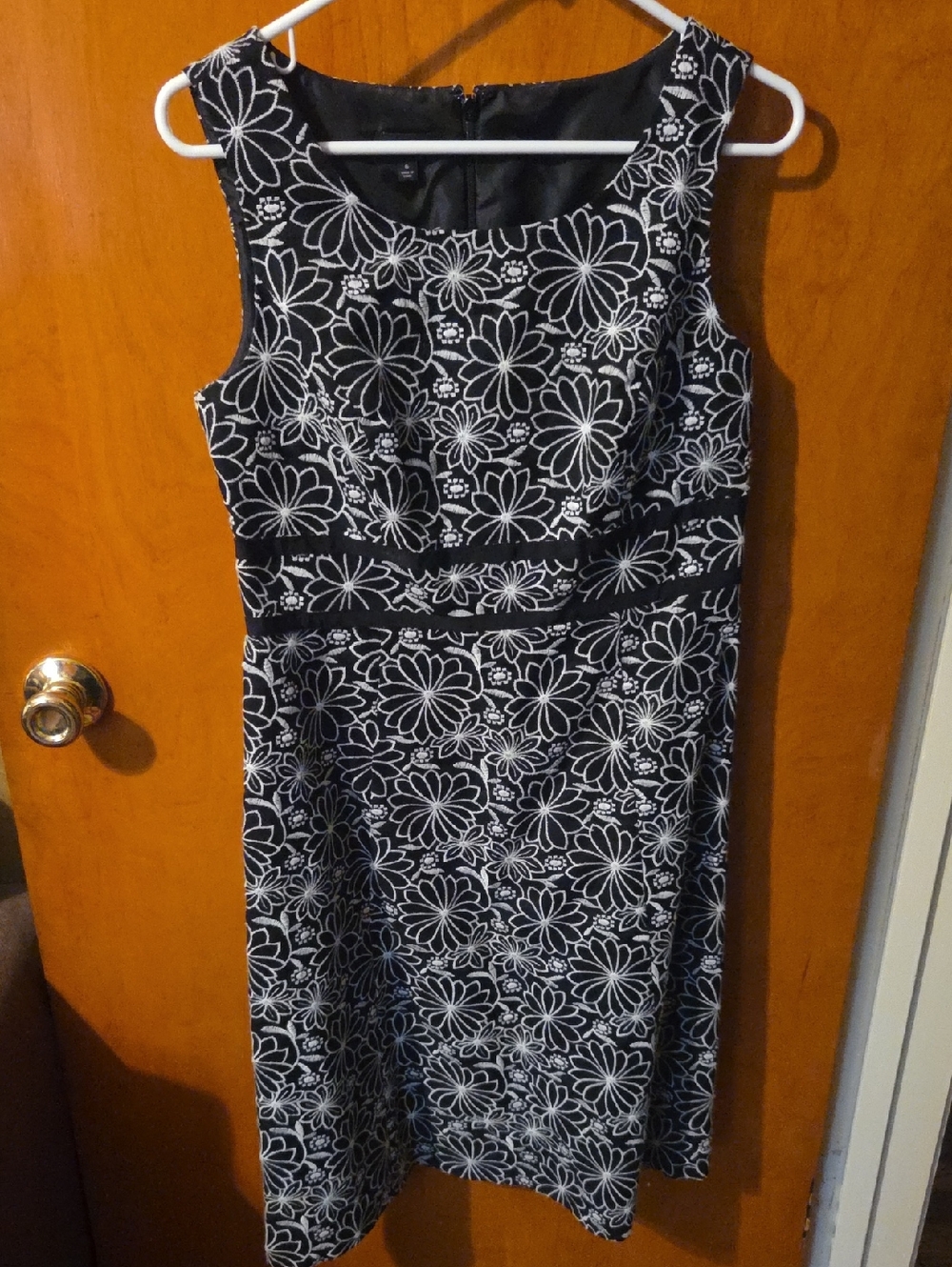 Talbots Black and White Floral-Print Midi Dress